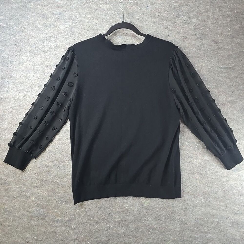 Adrianna Papell Black Long Sheer Dot Sleeve Light Sweater Womens sz L - Picture 3 of 12